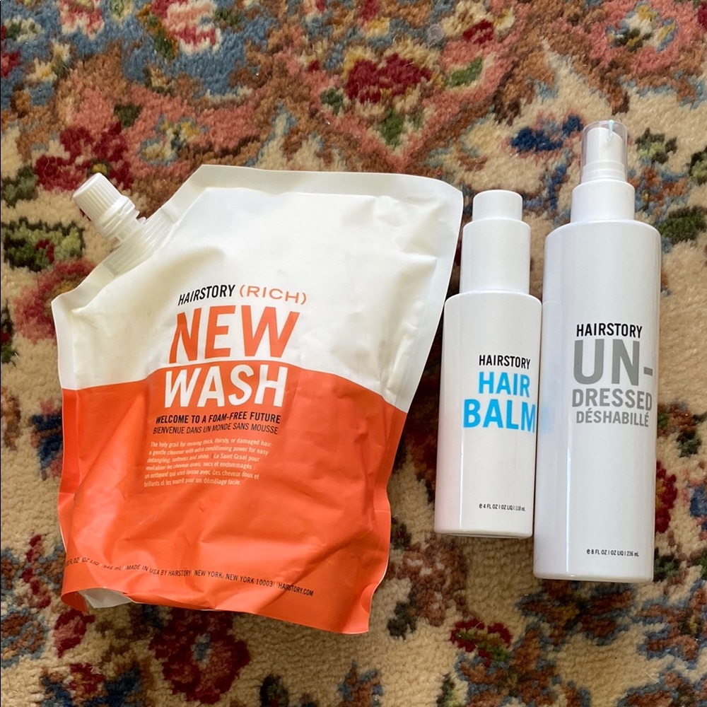 Hairstory Rich wash, hair balm, undressed. All used once.